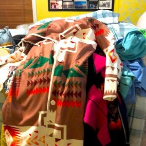 Native American hooded full length flannel coat